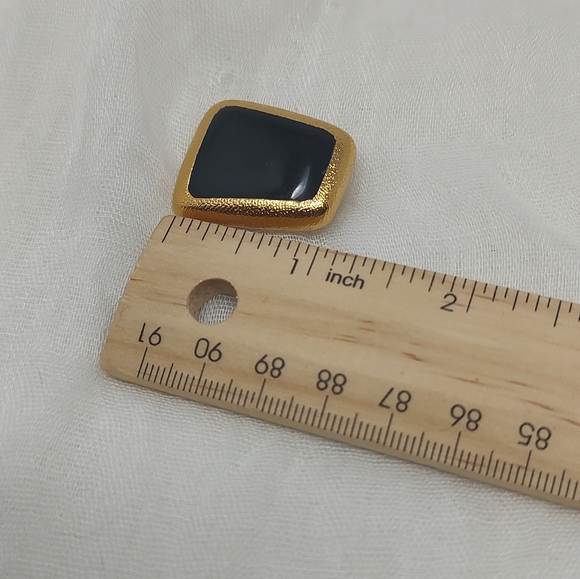 Vintage Anne Klein Gold and Black Clip-on Earrings - Picture 2 of 10